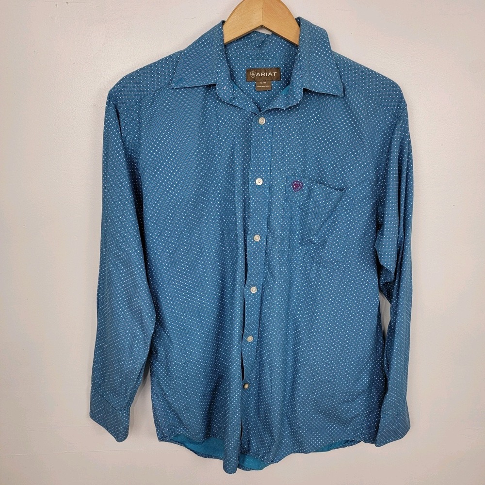 Ariat Shirt Mens M Blue Geometric Button Up Cowboy‎ Western Cotton Long Sleeve